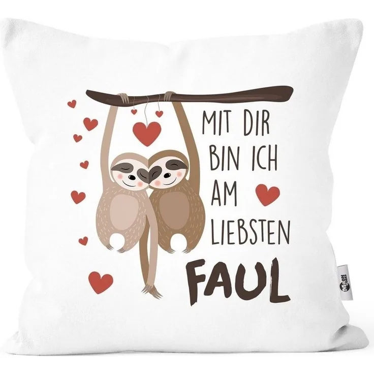 MoonWorks Dekokissen Kissen-Bezug Spruch Mit dir bin ich am liebsten faul Faultier Geschenk Liebe Freundschaft Valentinstag Geburtstag Freund Freundin MoonWorks®