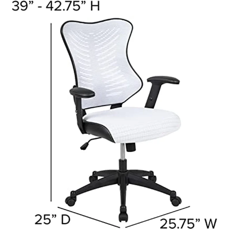 Flash Furniture High Back Designer White Mesh Executive Swivel Ergonomic Office Chair with Adjustable Arms, 25.75"W x 25"D x 39" - 42.75"H – Bild 3