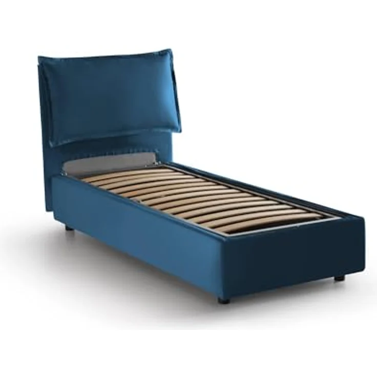 Talamo Italia - Einzelbett Vanessa, Bettkasten mit Stoffbezug, 100 % Made in Italy, Öffnung vorne, geeignet für Matratze 80x190 cm, Blau – Bild 6