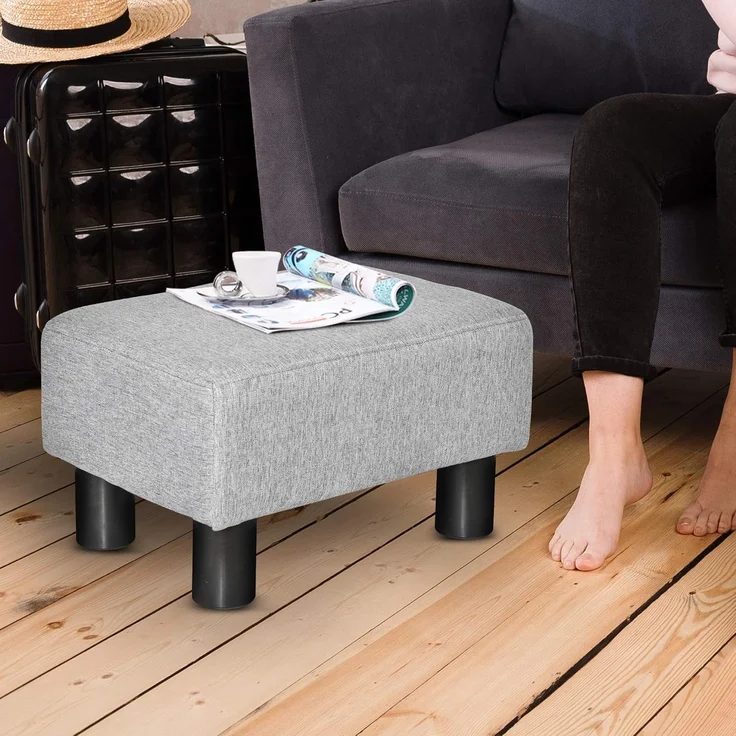 HOMCOM Fußhocker Wohnzimmerhocker, Sofahocker aus Leinen (Bank Sitzbank, 1 St, Rückenfreier Hocke), Grau 40 x 30 x 24 cm – Bild 5
