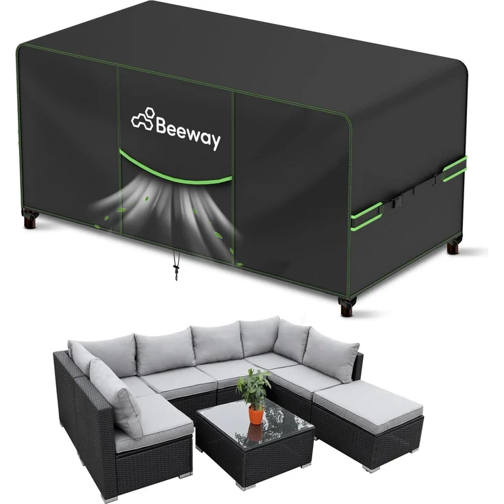 BEEWAY Gartenmöbel Abdeckung Wasserdicht V2.0 300 x 250 x 102 cm, Schutzhülle Abdeckplane für Gartentische Terrassenmöbel Möbelsets - 420D Oxford Gewebe, Anti-UV, Winterfest
