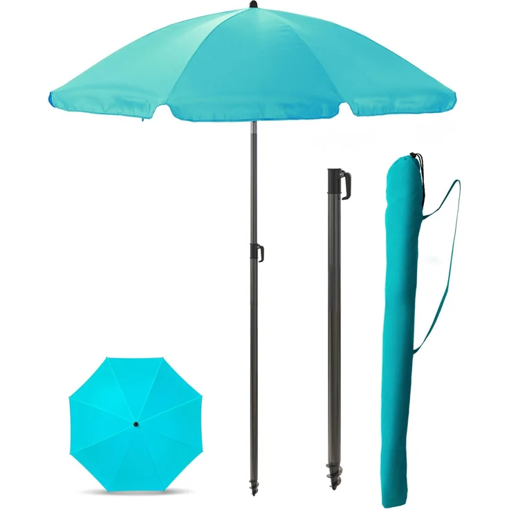 Menz Sonnenschirm Balkon + Sonnenschirmhülle - UV50+ Strandschirm 180 cm, Balkonschirm mit Knickfunktion, Gartenschirm, Sonnenschirm Strand - Fb. Türkis