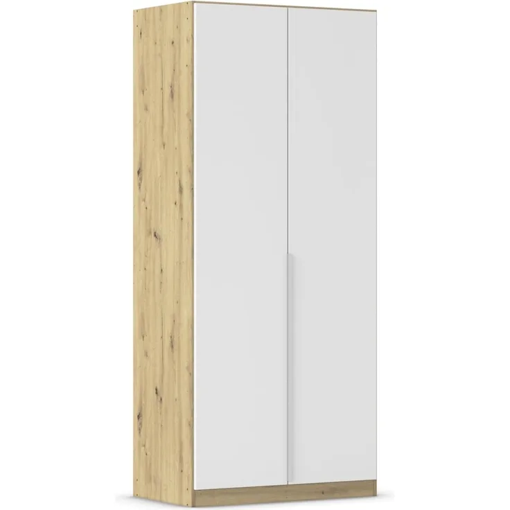 Rauch Möbel Alabama, Kleiderschrank für Schlafzimmer, Kinderzimmer, Wohnzimmer, Garderobe, Flur, 2-türig, mit Zubehör Basic, Farbe Weiß/Eiche Artisan, Holz, Breite 91 cm