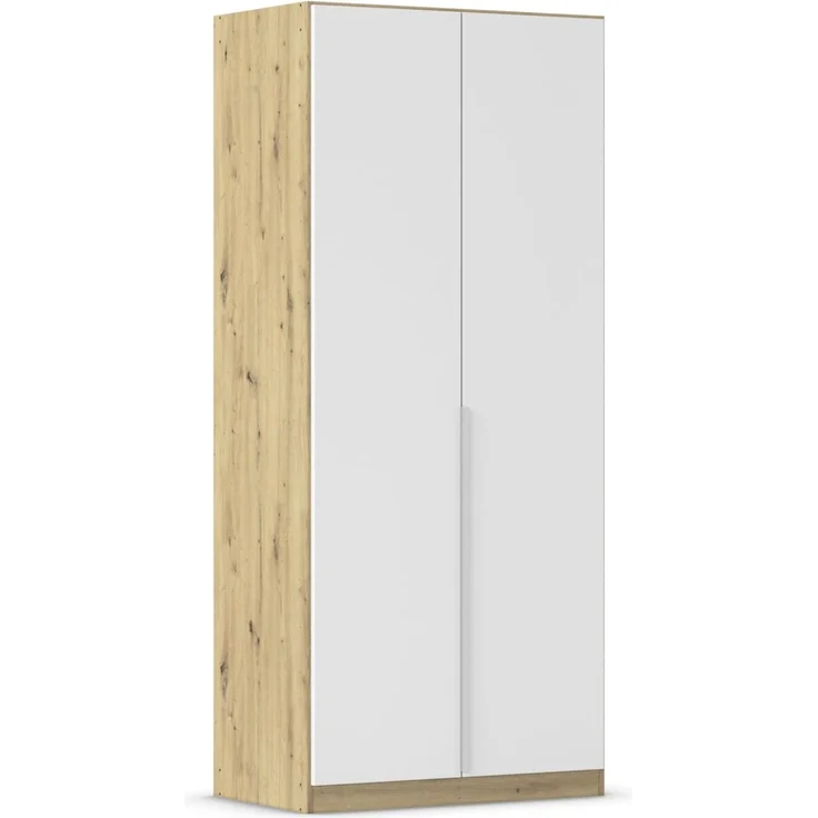 Rauch Möbel Alabama, Kleiderschrank für Schlafzimmer, Kinderzimmer, Wohnzimmer, Garderobe, Flur, 2-türig, mit Zubehör Basic, Farbe Weiß/Eiche Artisan, Holz, Breite 91 cm – Bild 1