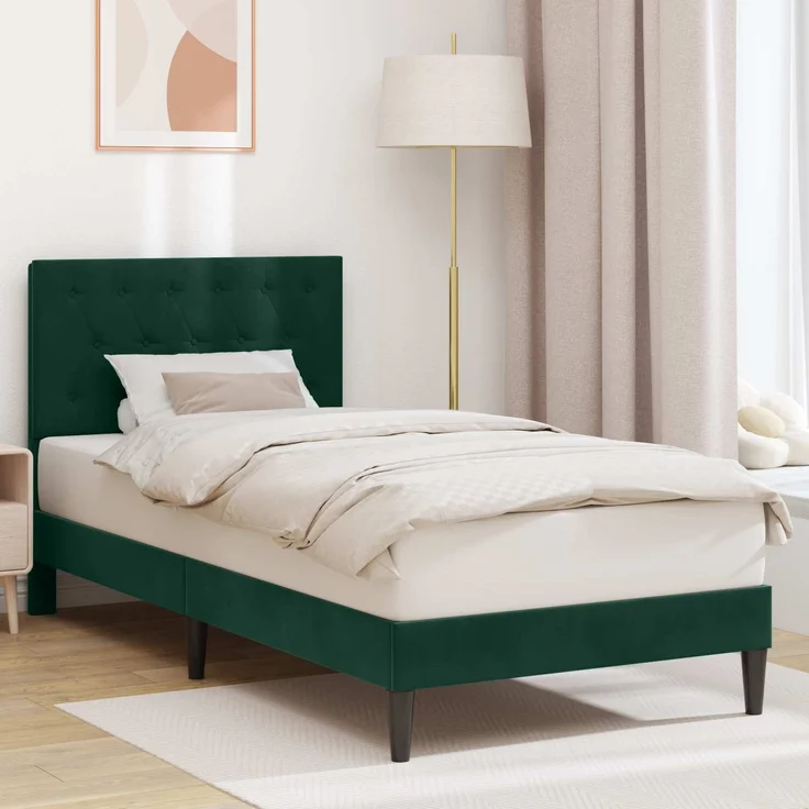 vidaXL Bettrahmen mit Kopfteil Dunkelgrün 90 x 200 cm Samt 42027639 – Bild 1