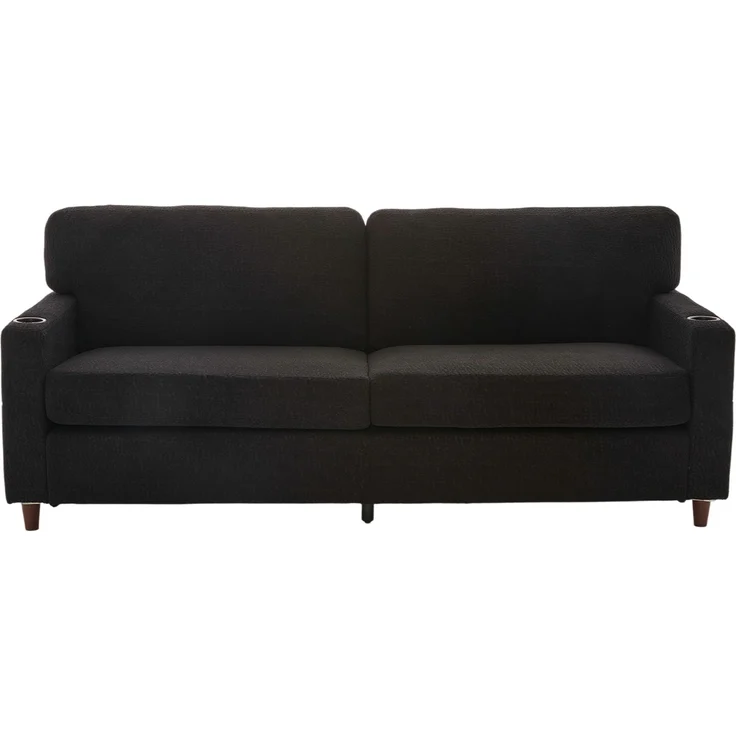 LVHOM 2-Sitzer Sofa mit USB&LED, Zweier Polstersofa Chenille Bezug, Loveseat mit Getränkehaltern, Doppelsofa Stoffsofa Loungesofa, Schwarz – Bild 2