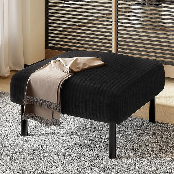 DESVIAE Hocker gepolstert 56x51x39 cm aus Cordstoff Schwarz mit Metallgestell – Bild 1