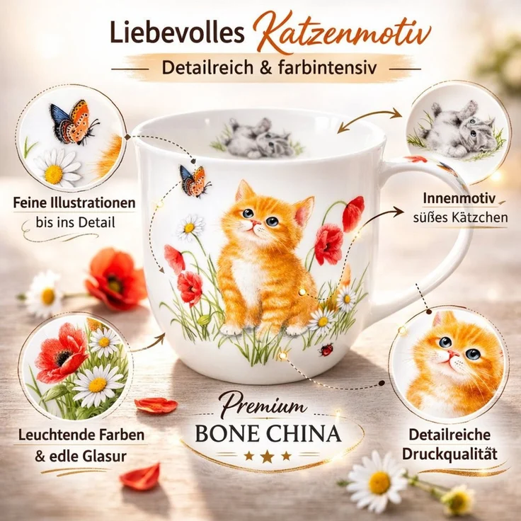 Dunoon Tasse Kaffeetasse 450 ml Cumbrae Kittens Becher Bone China mit Katzenmotiv, 1-tlg, Porzellan, Spülmaschinengeeignet – Bild 2