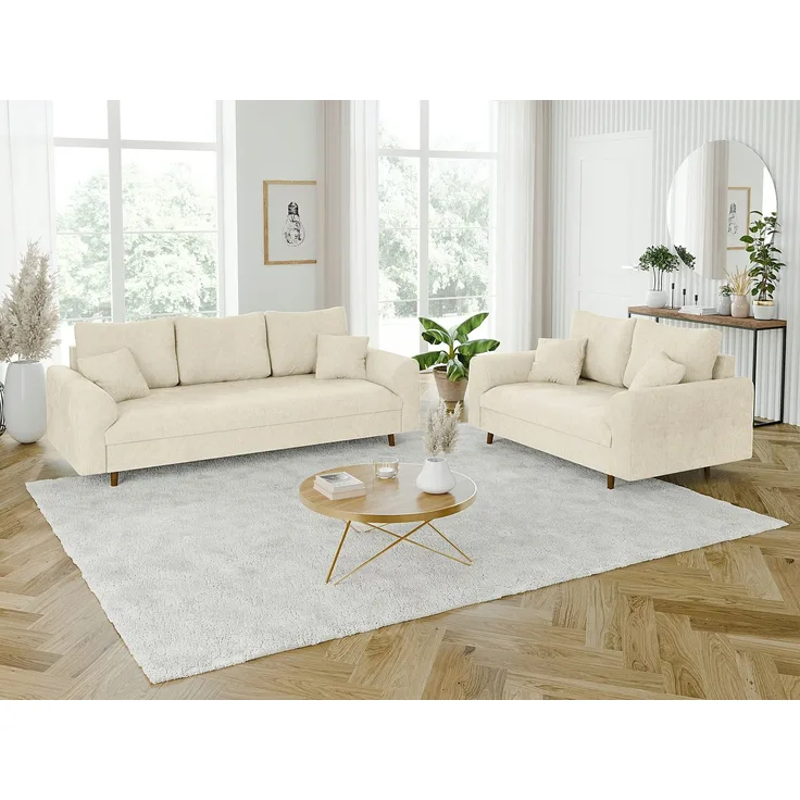 S-Style Möbel Polstergarnitur 3+2 Kristian mit Holzfüßen im skandinavischen Stil aus Chenille-Stoff, (1x 3-Sitzer-Sofa, 1x 2-Sitzer-Sofa), mit Wellenfederung