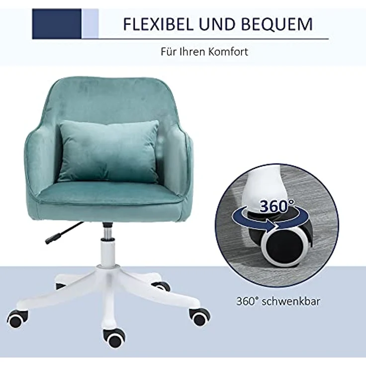 Vinsetto Massage-Drehstuhl, grüner Bürostuhl mit Lendenkissen und USB-Vibrationsfunktion, 70x86x57 cm – Bild 7