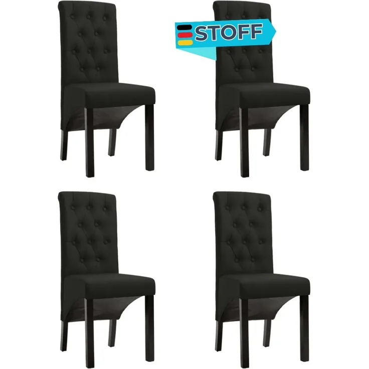 Esszimmerstühle VEDA 4er Set Schwarz Stoff | Polsterstühle Küchenstuhl Wohnzimmerstühle Essstühle bequem
