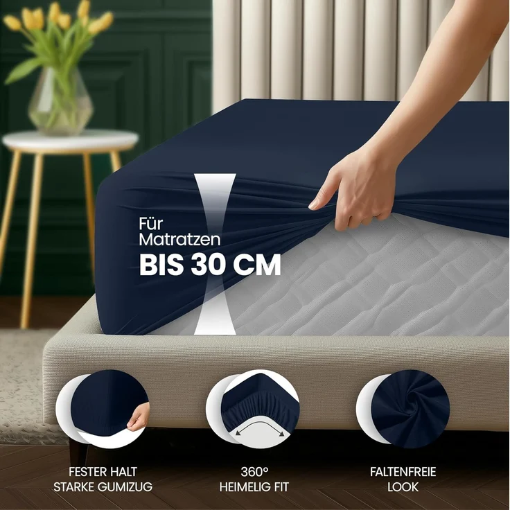 Utopia Bedding - Spannbettlaken 90x200 cm Bis 30 cm - Marineblau - Oeko-Tex Zertifiziertes - Gebürstete Mikrofaser Spannbetttuch – Bild 4