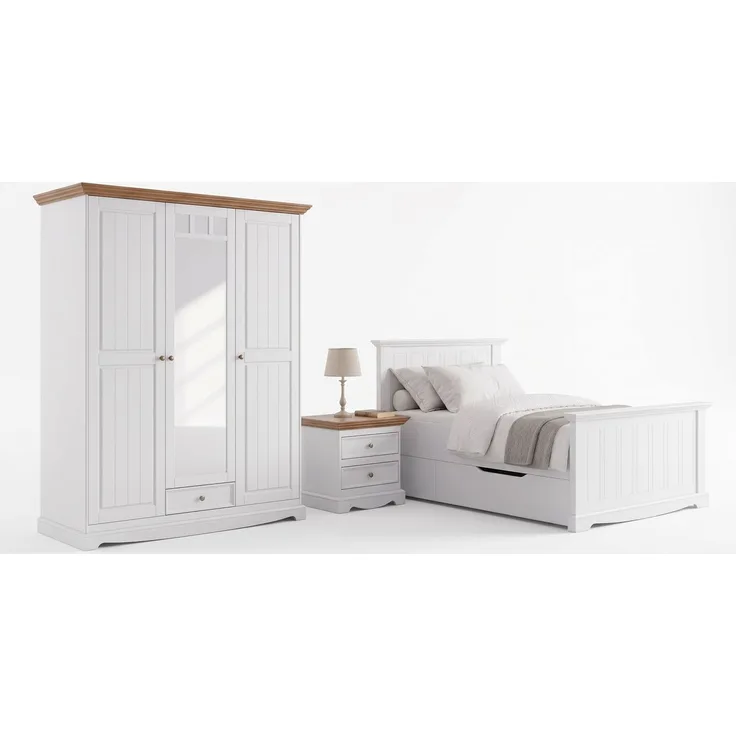 Schlafzimmer-Set Belluno Elegante 4-teilig 90x200cm Massivholz Farbe: weiß
