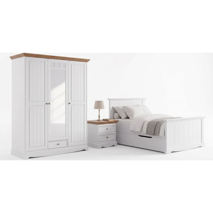 Schlafzimmer-Set Belluno Elegante 4-teilig 90x200cm Massivholz Farbe: weiß