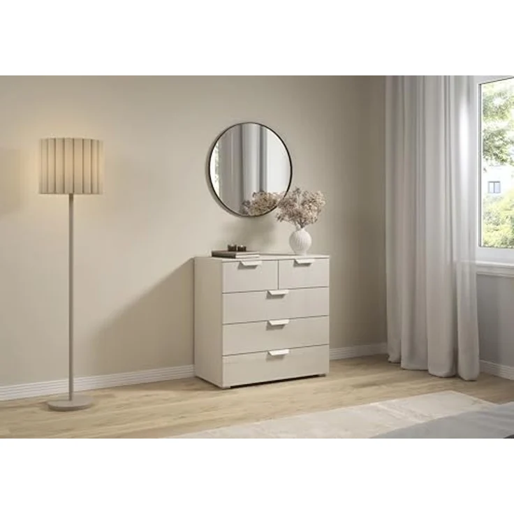 rauch Aditio Box, Kommode, 5 Schubladen, mit Glasfront, mit Softclose-Funktion, Farbe Beige, BxHxT 80x81x42cm – Bild 2
