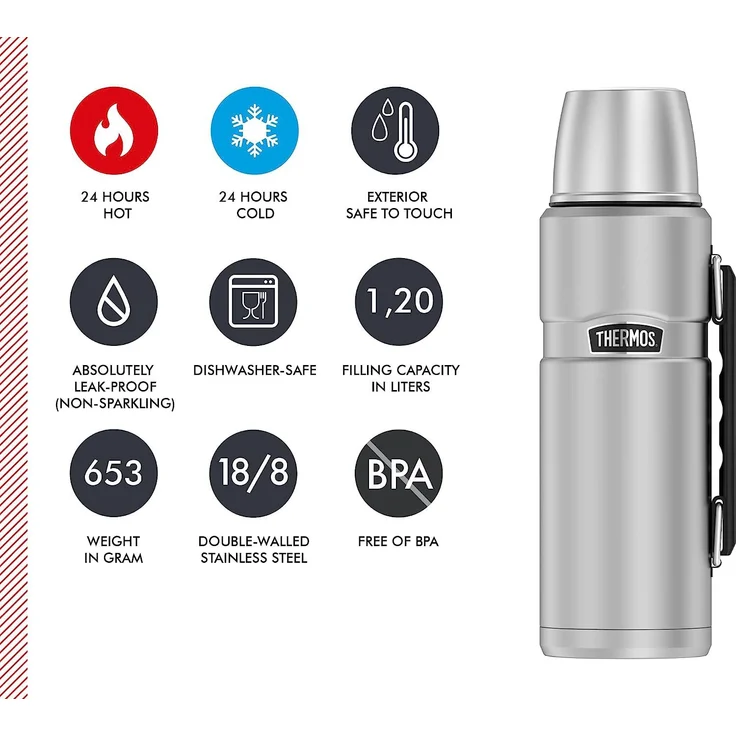 Thermos Isolierflasche 'King', 1, 2 L, edelstahl – Bild 6