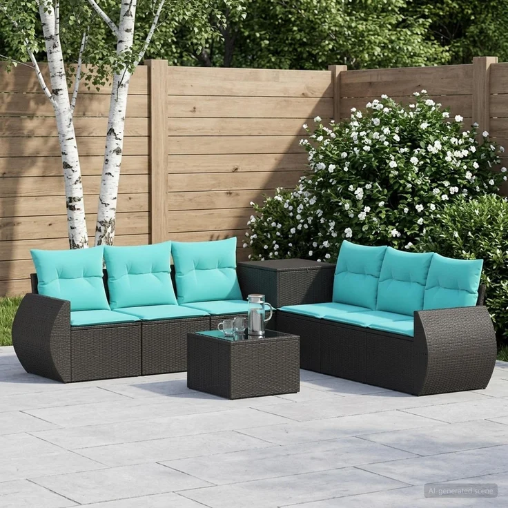 vidaXL Sofa Set 8 stk. Schwarz und Blau Polyrattan und Stahl 3448424 – Bild 1