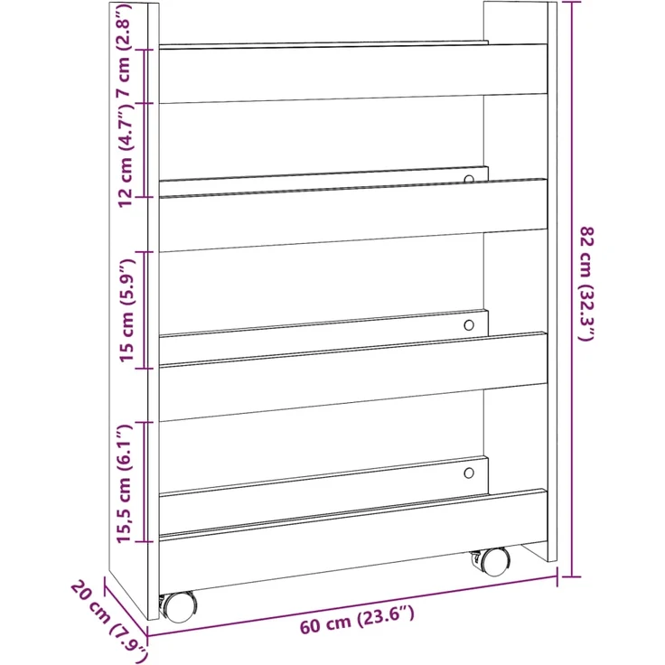 vidaXL Schmaler Aufbewahrungswagen 4 Etagen Weiß Holzwerkstoff 855259 – Bild 8