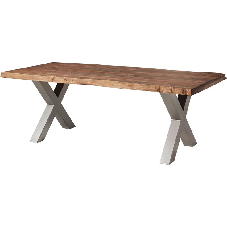 Baumtisch Sheesham 240x100x77 grau gebeizt / X-Beine silber mattFREEFORM 5 – Bild 1