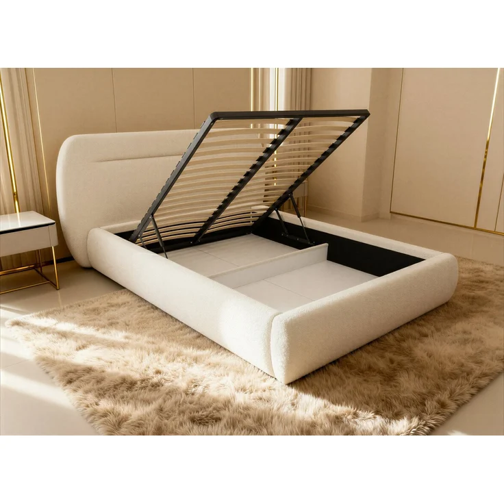 Polsterbett Orio - Bettkasten mit Gasdruckfedern - Doppelbett mit Lattenrost, Bett mit Polsterkopfteil, Bettgestell, Schlafzimmer, Bouclé-Stoff (180 x 200 cm, Beige (Coral 65)) – Bild 4