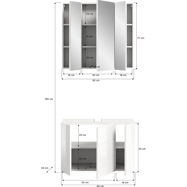 Xonox 'Vira III' Badezimmerset, MDF weiß, Hochglanz, 82 x 190 x 34 cm – Bild 2