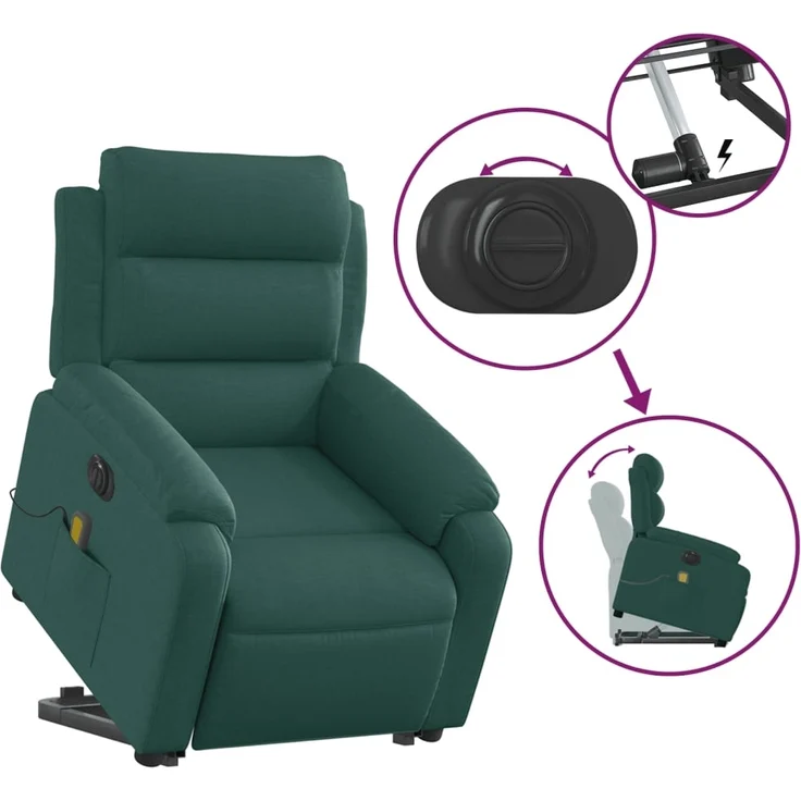 vidaXL Elektrischer Massagesessel mit Aufstehhilfe Dunkelgrün Stoff 3205022 – Bild 5