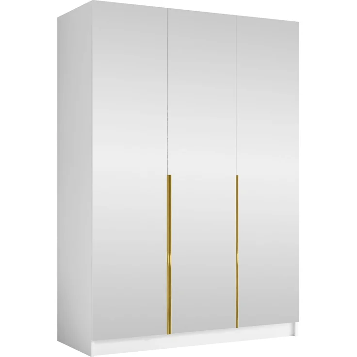 Mirjan24 'Cikzori' Kleiderschrank mit Einlegeböden und Kleiderstange, 3-türig, Laminatplatte, 215 x 58 x 150 cm, Weiß / Gold, mit Spiegelfront – Bild 1