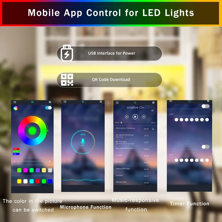 ZUBALIYA Hochbuffetschrank 140*38.5*180cm mit App-gesteuerter RGB-LED / verstellbare Einlegeböden, mit glastüren & 4 Schubladen und belastbar bis 100kg, Naturholz-Optik – Bild 2