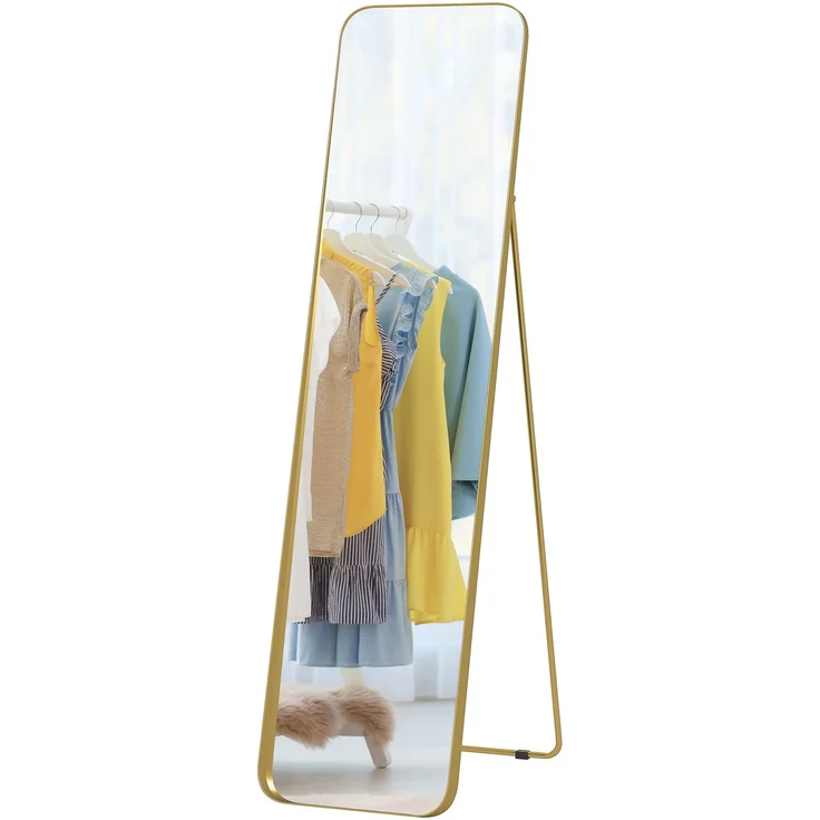 Ganzkörperspiegel, freistehend, neigbar, Metallrahmen, MDF, 160 x 40 cm, Goldfarben--Gold--40x6x160cm--YOUDENOVA – Bild 2