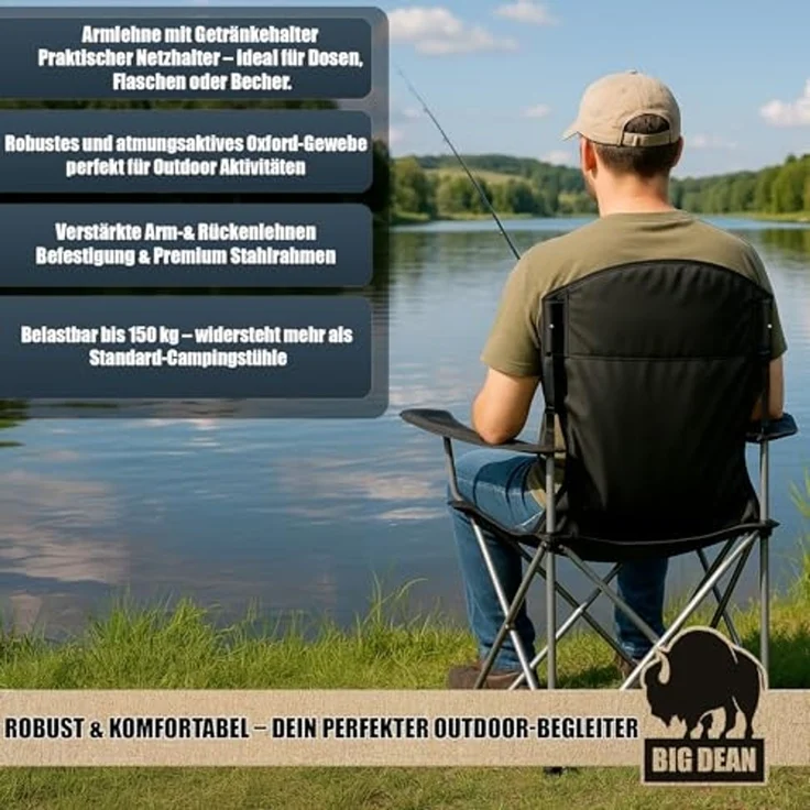 BigDean Campingstuhl 2er Set Campingstuhl extra hohe Lehne max. 150kg belastbar Faltstuhl (Set, 1 St), Verlässlich, Stabil, leicht, Schmutz & Wasser abweisen. – Bild 3