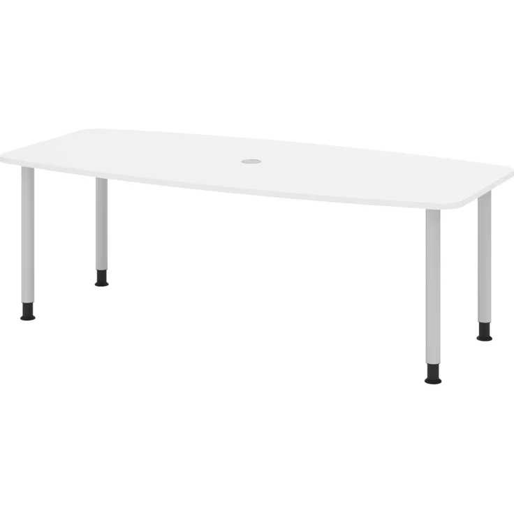 bümö Konferenztisch oval 220x103 cm in weiß, Tischfüße in Silber - Großer Besprechungstisch, Meetingtisch für 8 Personen, XL-Tisch für Konferenzraum, Meeting & Besprechungsraum, KT22C-W-S – Bild 1