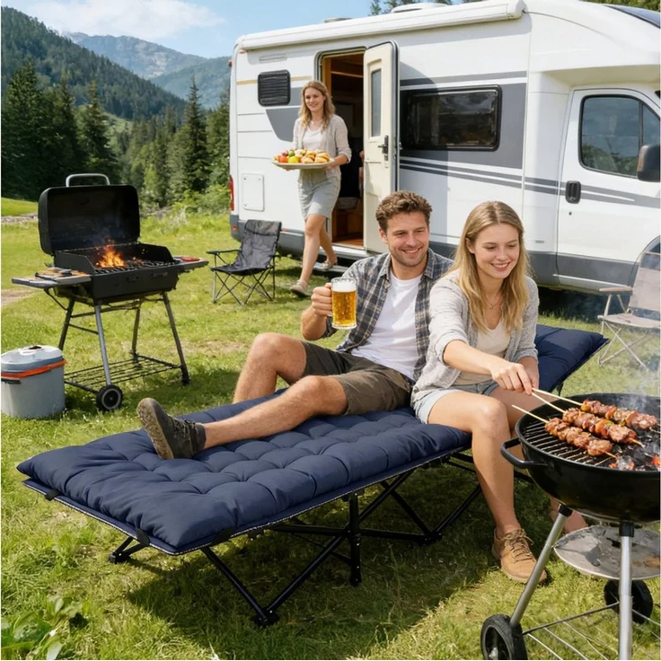 Sekey Feldbett Campingbett klappbar Campingliege Angelliege Klappbett bis 200 kg 190 x 71 x 35 cm Klappbett mit Matratze, für Garten Camping Outdoor – Bild 3