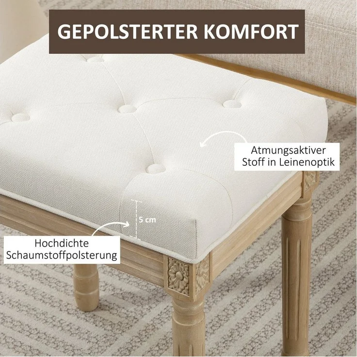 HOMCOM Fußhocker mit gepolstertem Sitz, Holzbeine (Sitzhocker, 1 St, Polsterhocker), für Schlafzimmer, Wohnzimmer, Beige – Bild 3