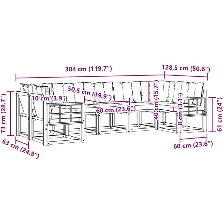 vidaXL Outdoor-Sofagarnitur 7 stk. 7-Sitzer Weiß und Schwarz 3389842 – Bild 11