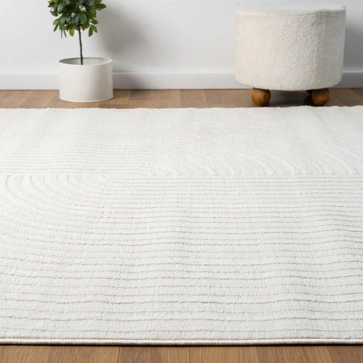 Vimoda Teppich Teppich Wohnzimmer Boho Design dünn kurzflur teppich, Rechteckig, Höhe: 6 mm, Hoch Tief Effekt 3D Teppich, in Creme, Grau &Taupe Läufer Schlafzimmer – Bild 6