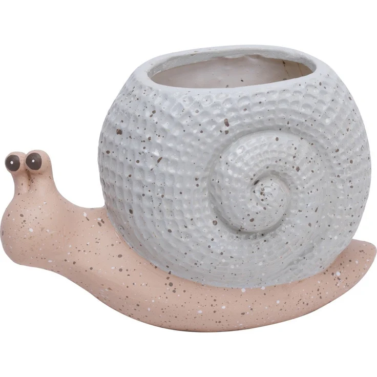 TrendLine Pflanztopf Schnecke Ton 21,5 x 14 cm grau rosa – Bild 1