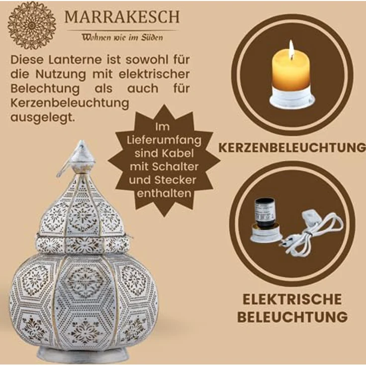 Marrakesch Orient & Mediterran Interior Nachttischlampe 2er Set Orientalische Laterne Lampe Nachttischlampe Mahana Weiss, Handarbeit – Bild 7