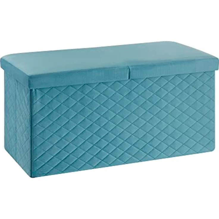 Baroni Home Faltbare Samttruhe, Aufbewahrungsbank, Loungehocker, Fußhocker Truhe, 76 x 38 x 38 cm, Petrolblau – Bild 2
