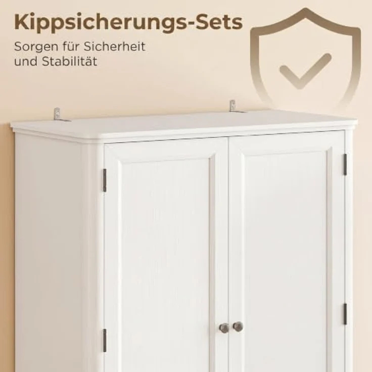 HOMCOM Hochschrank Buffetschrank mit 4 Türen, Schublade, verstellbaren Einlegeböden (Küchenschrank, 1-St, Vorratsschrank) für Küche, Esszimmer, Wohnzimmer Weiß, 80 x 39,5 x 186,4 cm – Bild 6