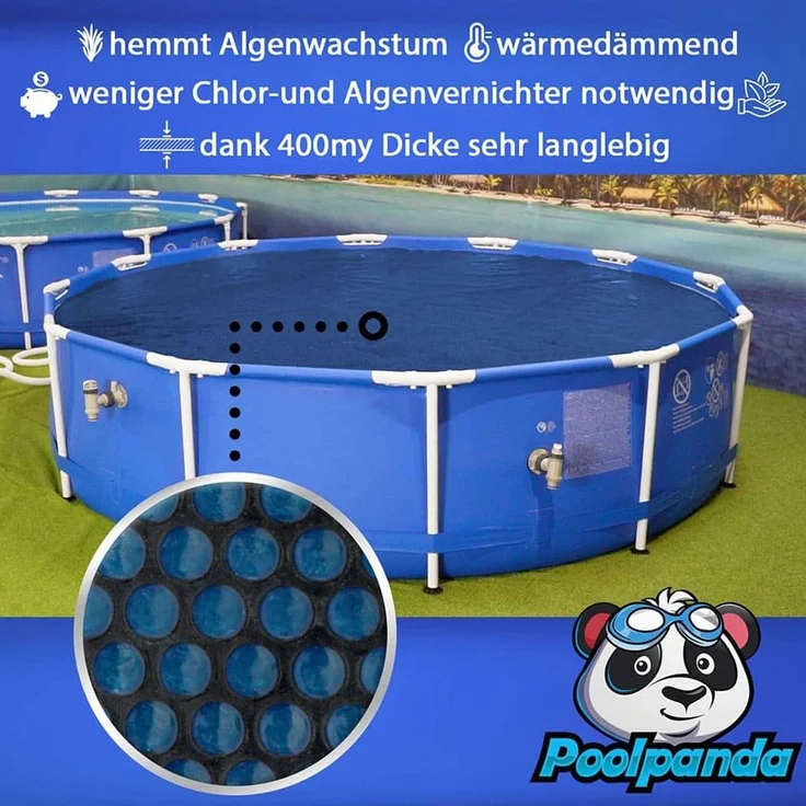 Poolpanda Pool Solarfolie 260 x 160 cm Premium rechteckig | schwarz/blau | 400 my | 12 mm Luftblasen – Bild 2