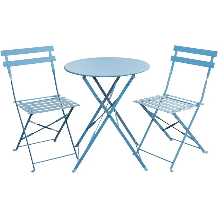 SVITA Balkonmöbel Bistroset Stuhl Tisch Garten Bistro Cafe Metall Klappmöbel Set Blau