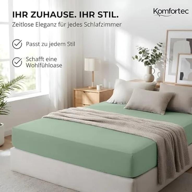 Komfortec 2er Pack Jersey Spannbettlaken 160x200 cm, 100% Baumwolle, Doppelpack Spannbettuch – Bild 6
