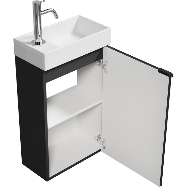 Badplaats Gäste-WC Waschtisch Set Apollo 40x22 cm Schwarz Matt - Platzsparende Badmöbel Set mit Waschbecken und Unterschrank – Bild 3