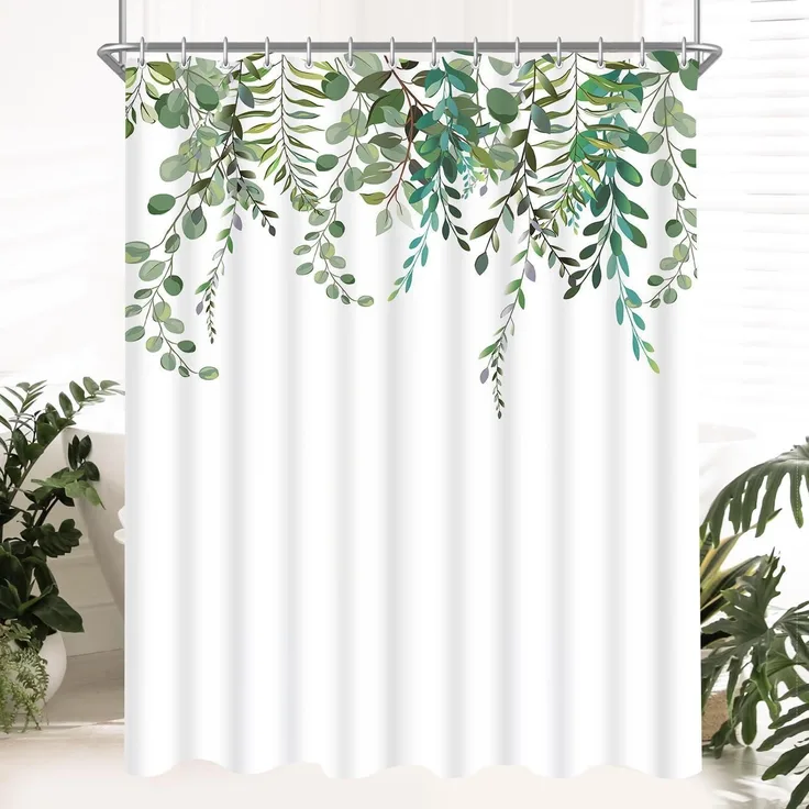 Duschvorhang Grün Blätter 240x180cm Polyester Antischimmel Wasserdicht
