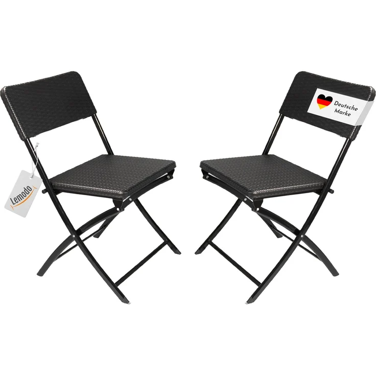 Klappstuhl 2er Set Stühle, schwarz Rattan-Optik, Campingstuhl – Bild 1