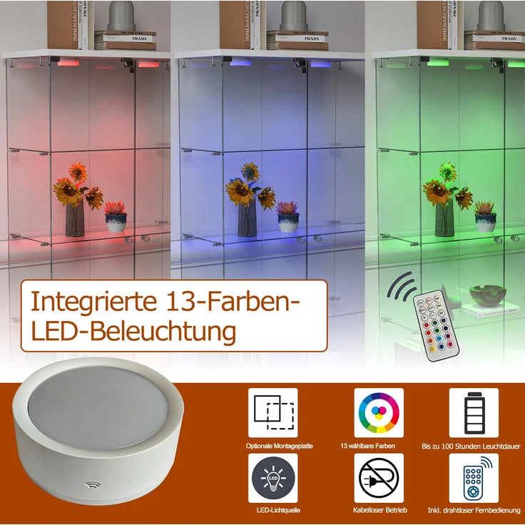 DESVIAE Vitrine mit LED-Beleuchtung und Schubladen 42,5x167x36,5 cm MDF Glas Weiß – Bild 5