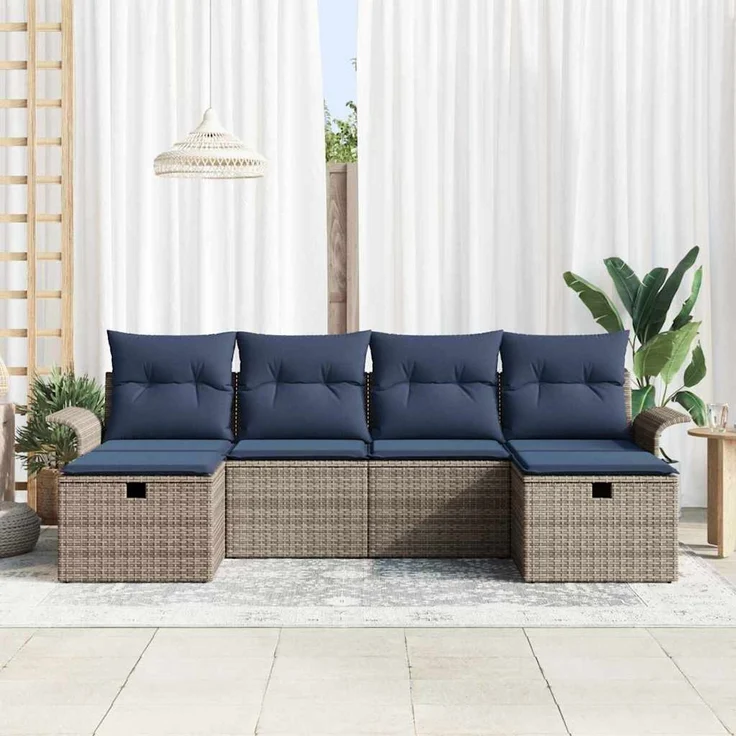 vidaXL Gartensofa-set mit Kissen mit Speicher 6 pcs Poly Rattan 3360256 – Bild 3