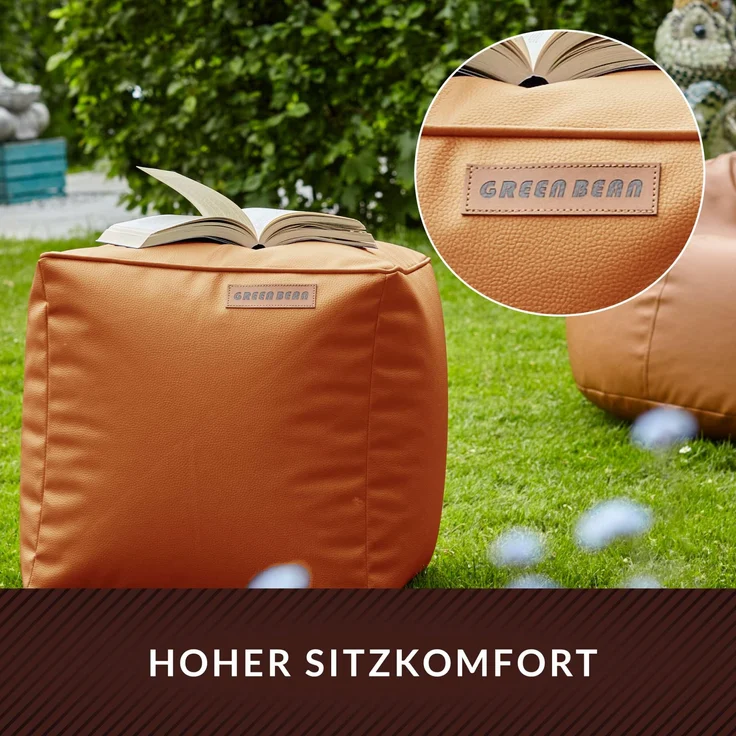 Green Bean® Sitzhocker aus Kunstleder - Pouf mit EPS Perlen Füllung - 40 x 40 cm - perfekte Ergänzung zum Sitzsack - Cognac – Bild 5