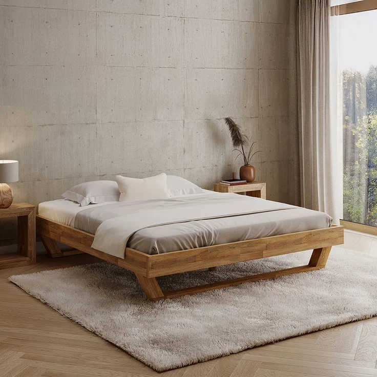 skølm 'Nornir' Bett 180x200 cm, Bettgestell, natur geölt, Massivholzbett aus Eiche mit Holzkufen, Doppelbett ohne Bettkopf – Bild 1