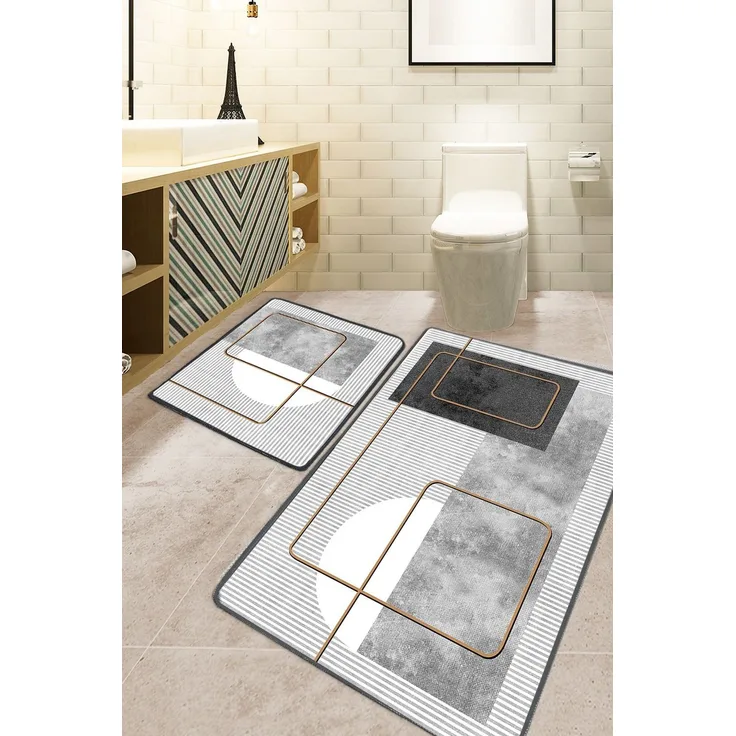 Mijolnir 'Grasva - Grey' Badematten-Set (2-teilig), Grau